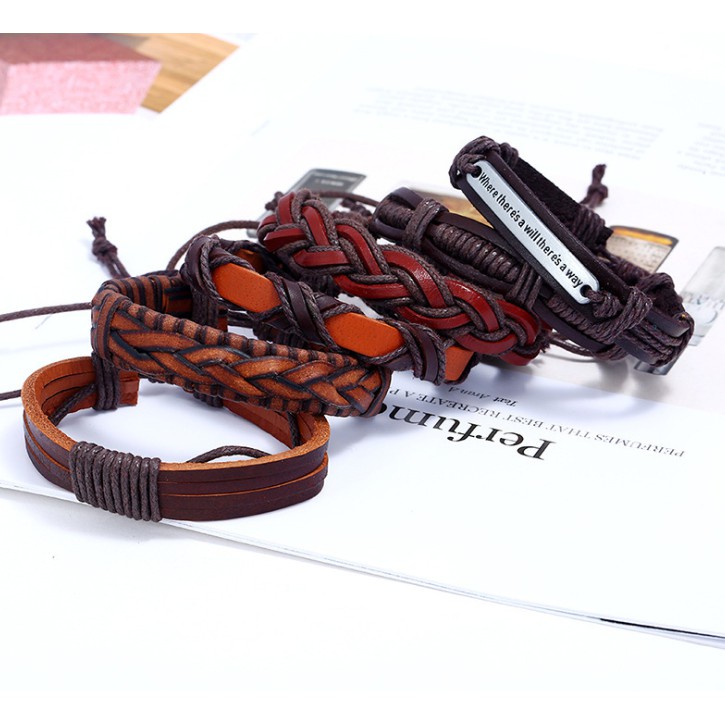 Combo 6 Vòng Tay Da Handmade - A13 [ FREE SHIP ]