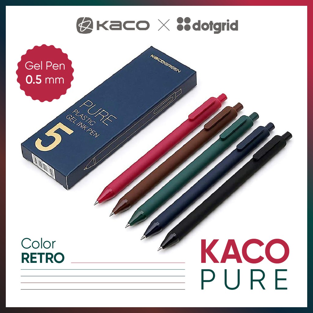 Bộ 5 bút gel KACO PURE loại Retro mực nhiều màu (hàng chính hãng)