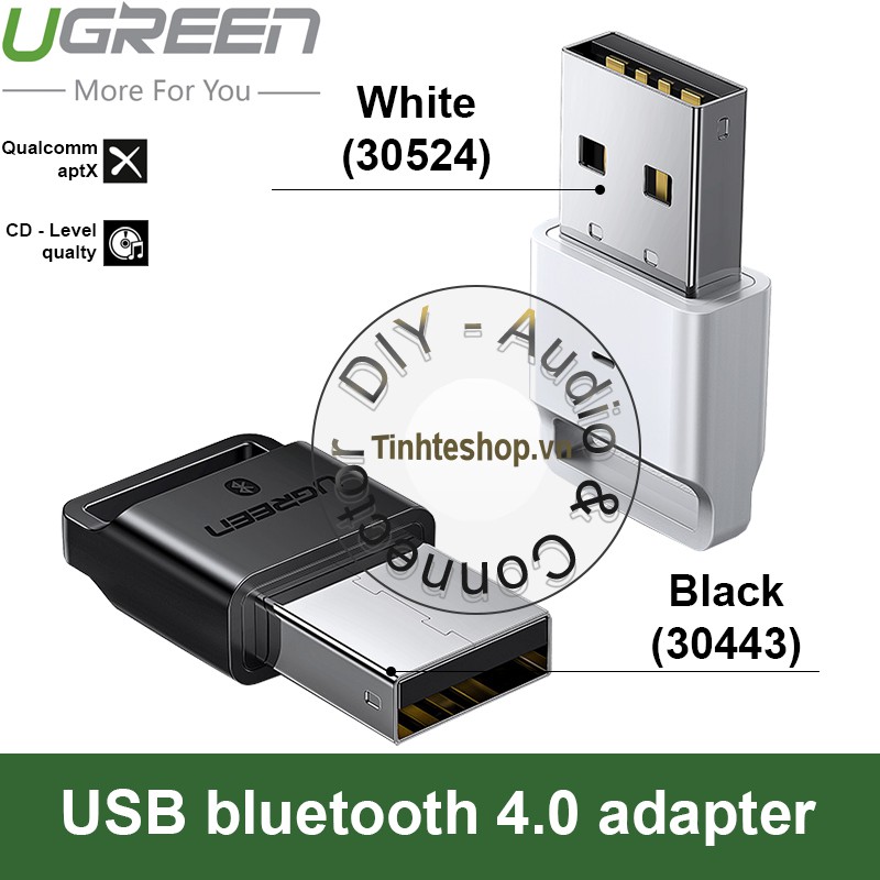 Bluetooth USB dongle V4.0 EDR hỗ trợ aptX audio - USB bluetooth adapter Ugreen 30443 màu đen, 30524 màu trắng