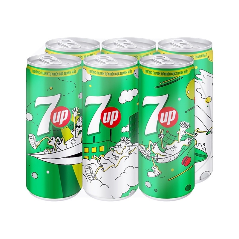 Lốc 6 lon Nước ngọt có gas giải khát 7Up 320ml vị chanh sảng khoái