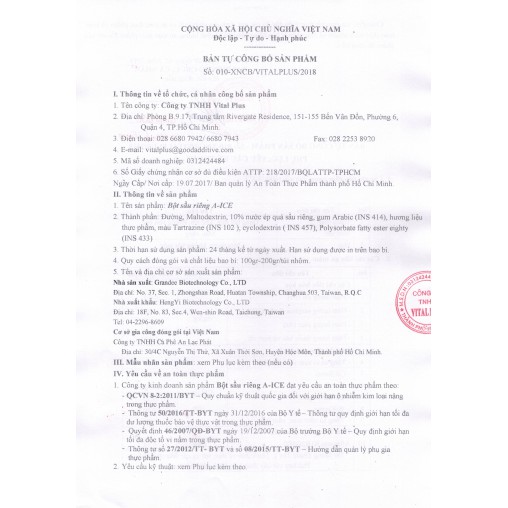 - Bột trái cây - Bột Sầu Riêng - Durian Juice Powder - Vital Plus