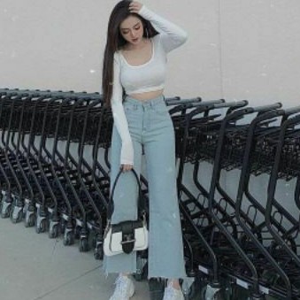 Áo thun lụa tay dài croptop cổ vuông sang chảnh alohashop91