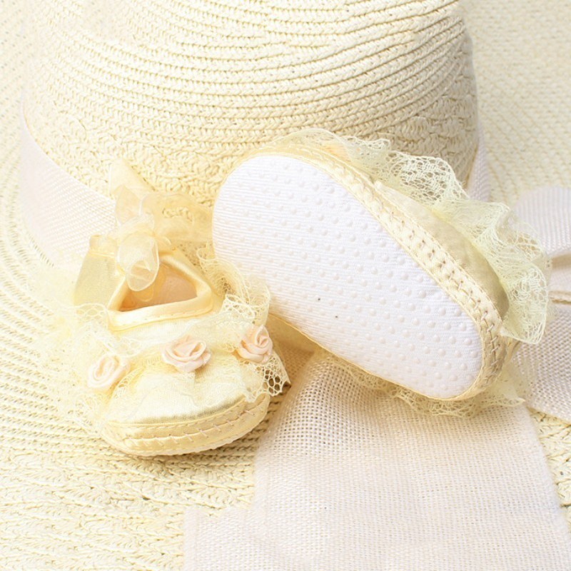 Giày công chúa cotton phối ren xinh xắn cho bé tập đi