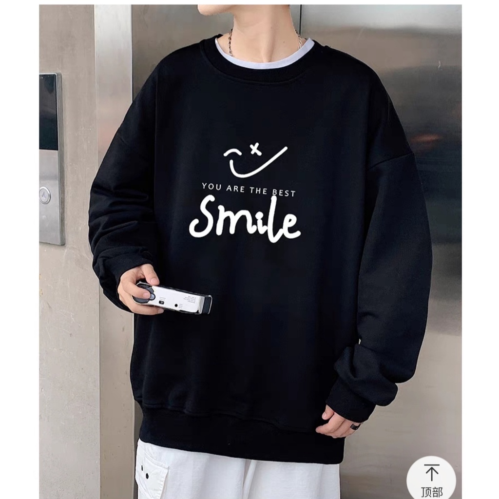 Áo nỉ đôi form rộng ,áo sweater thu đông cực chất in hình smile AMZ6