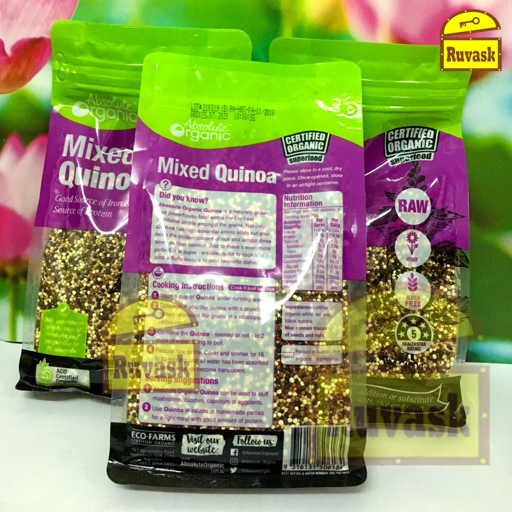 Hạt Diêm Mạch Úc Absolute Organic Mixed Quinoa 400g (Ruvask chuyên hạt chia Úc, óc chó Mỹ, hạnh nhân, hạt điều...)