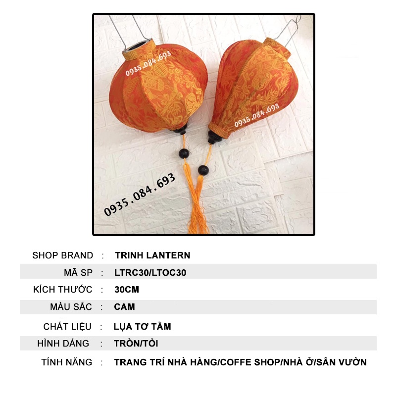 Đèn lồng vải Hội An 30cm trang trí treo ngoài trời chống nước TLLTT30