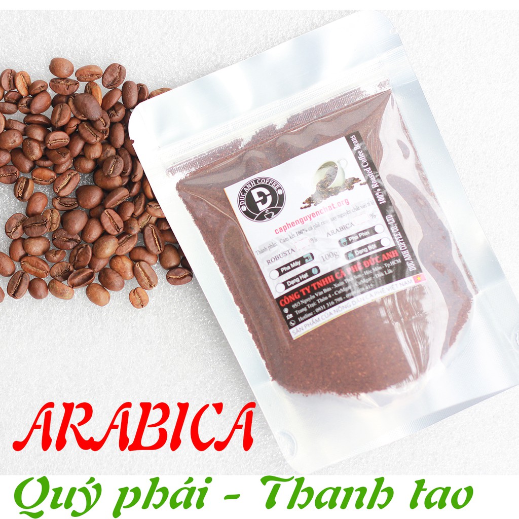 Cà phê Arabica rang mộc nguyên chất, gói 100g - DUC ANH COFFEE gói 100g - cafe ngủ ngon, chua thanh pha phin, pha máy