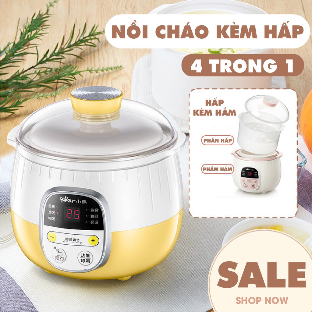 NỒI NẤU CHÁO CÁCH THỦY KÈM GIÁ HẤP 4 TRONG 1 0.8L