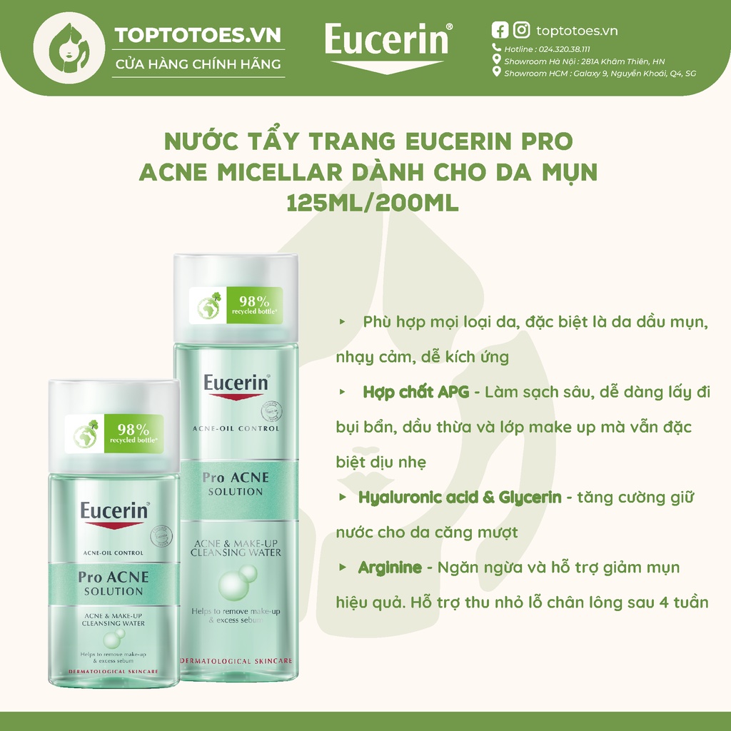 Nước tẩy trang cho da mụn Eucerin Pro Acne Micellar 125ml/200ml
