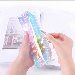 RẺ VÔ ĐỊCH] Túi Đựng Bút Hologram Trong Suốt Khóa Tua Rua Xinh Xắn !