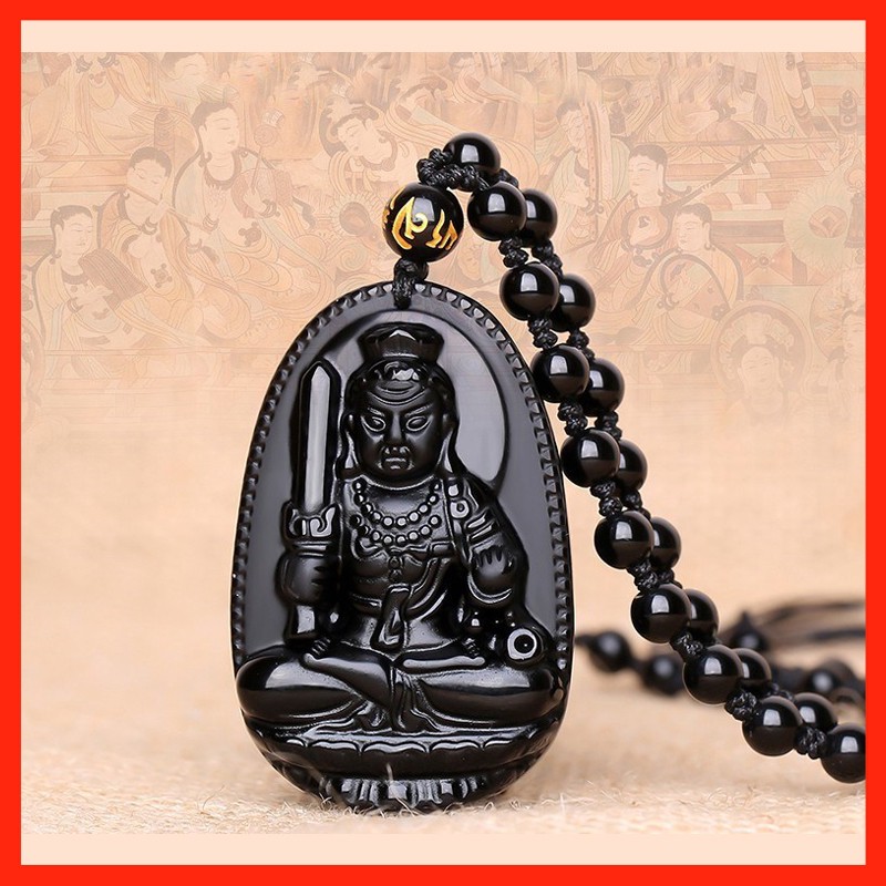Tượng Phật May Mắn Giả Đá Obsidian Phong Cách Cổ Điển