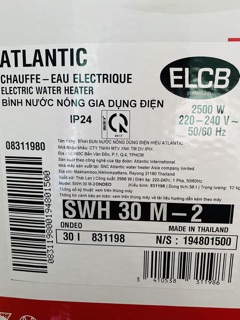 Bình nước nóng Atlantic SWH 30 M-2 Ondeo Access - 30 lít