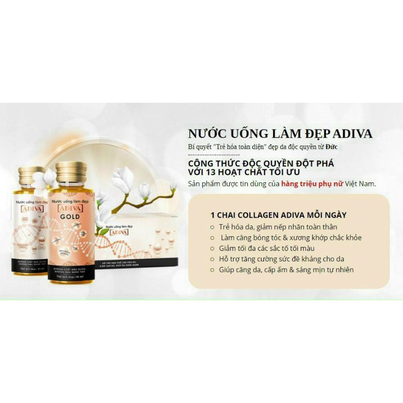 0Nước Uống Làm Đẹp Da ADIVA Collagen - Block 3 Chai