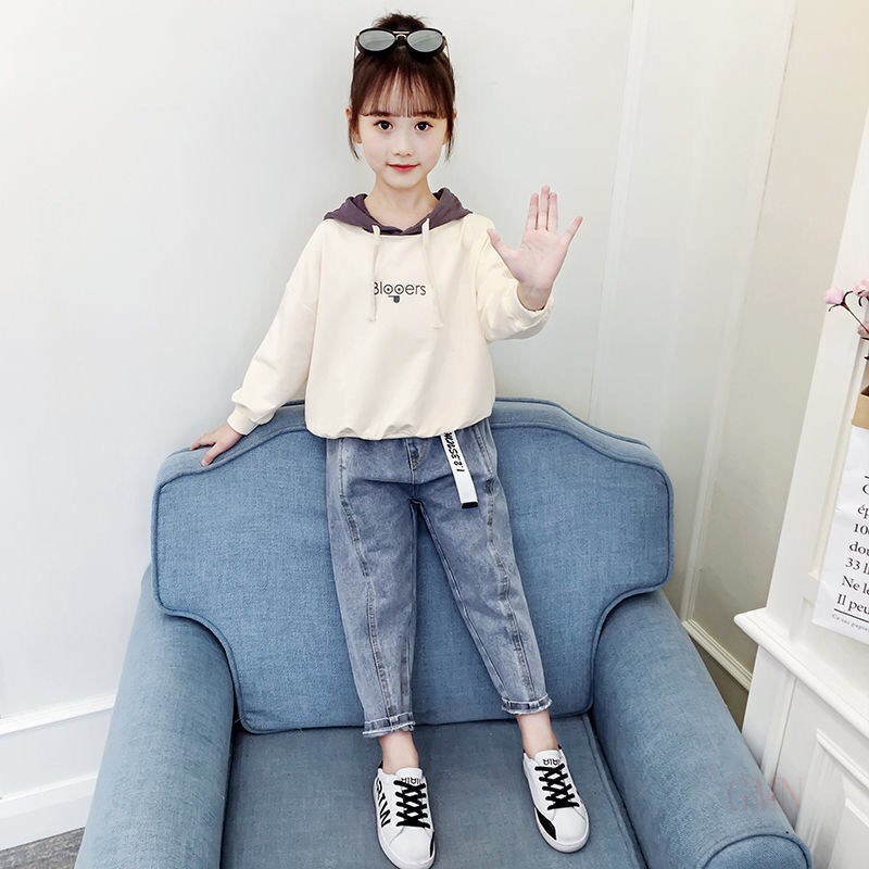 Bộ Trang Phục Xuân Thu Hai Mảnh Phong Cách Denim Thời Trang Cho Bé Gái 2021