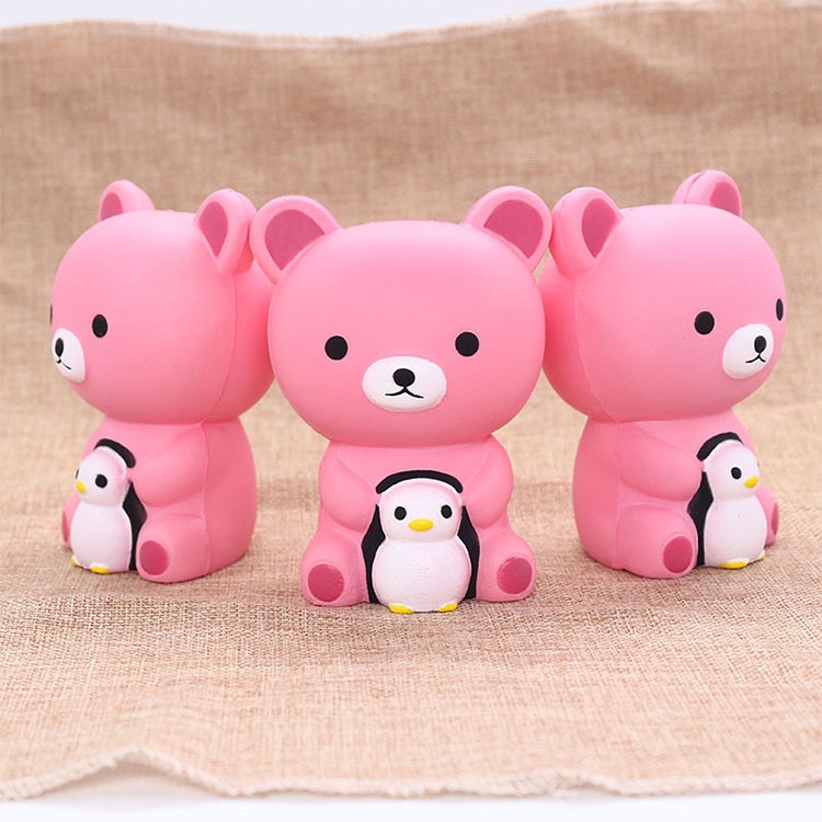 Squishy Lớn JUMBO Hình gấu hồng ôm chim cánh cụt Đồ Chơi Xốp Giảm Stress Hình mềm mịn dễ Thương đàn hồi Cho Bé