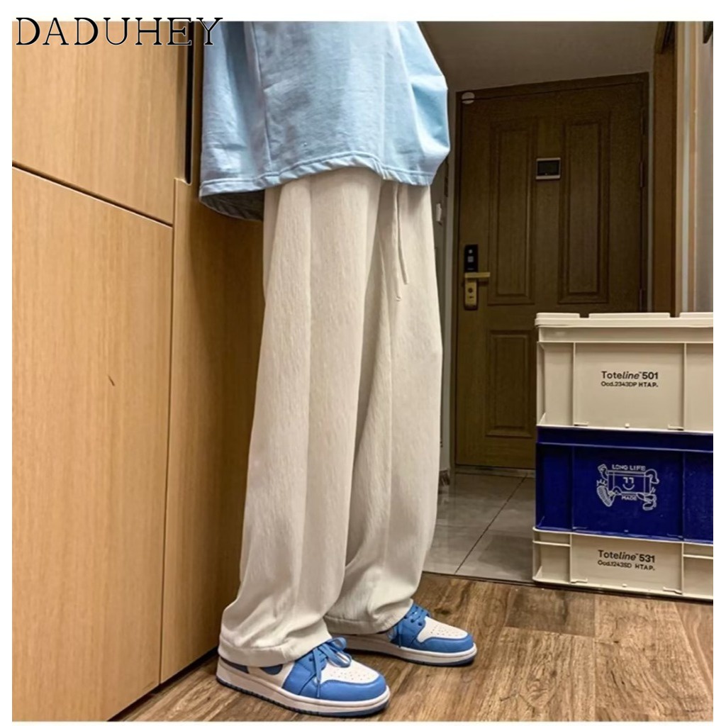 Quần dài ống rộng trơn màu eo cao thời trang cơ bản mùa thu mới 2022 dành cho nam