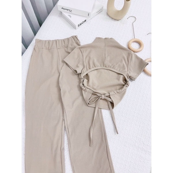 SET BỘ THUN GÂN HỞ LƯNG CỘT DÂY + QUẦN SUÔNG XẺ TÀ