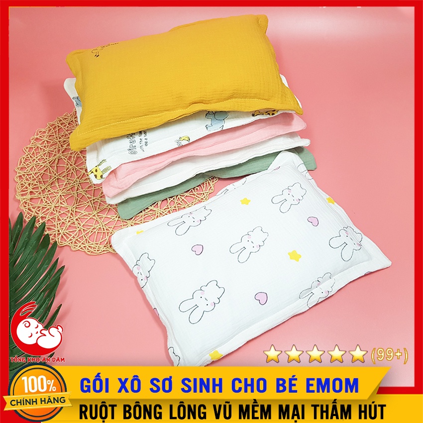 Gối Vỏ Xô Ruột Bông Lông Vũ Cho Bé Sơ Sinh Muslin EMOM - 8938517691164