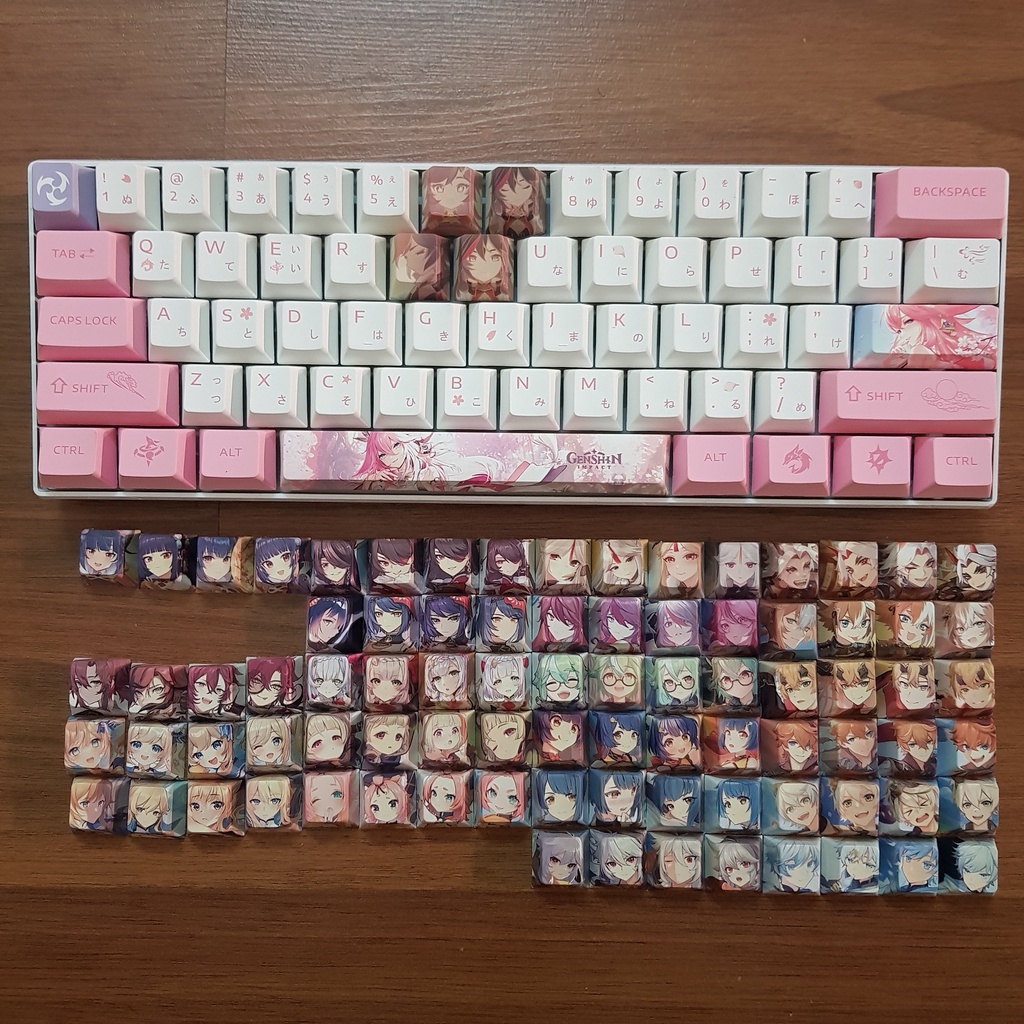 Set 4 nút bàn phím hơn 50 nhân vật genshin impact keycap PBT kazuha yelan xiao hutao ayaka raiden yae ganyu