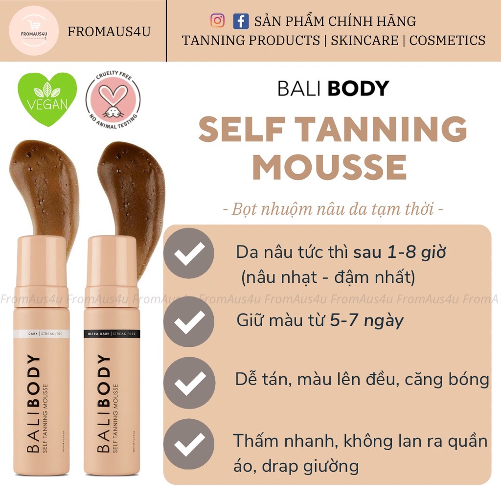 Balibody Self Tanning Mousse - Bọt Nhuộm nâu da tạm thời
