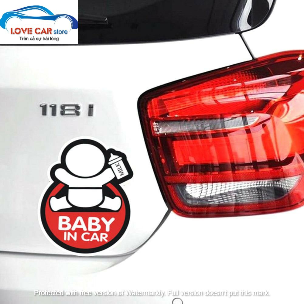 Tem baby in car dán ô tô xe hơi cảnh báo lưu ý nhắc nhở những xe phía sau (tem nhôm)