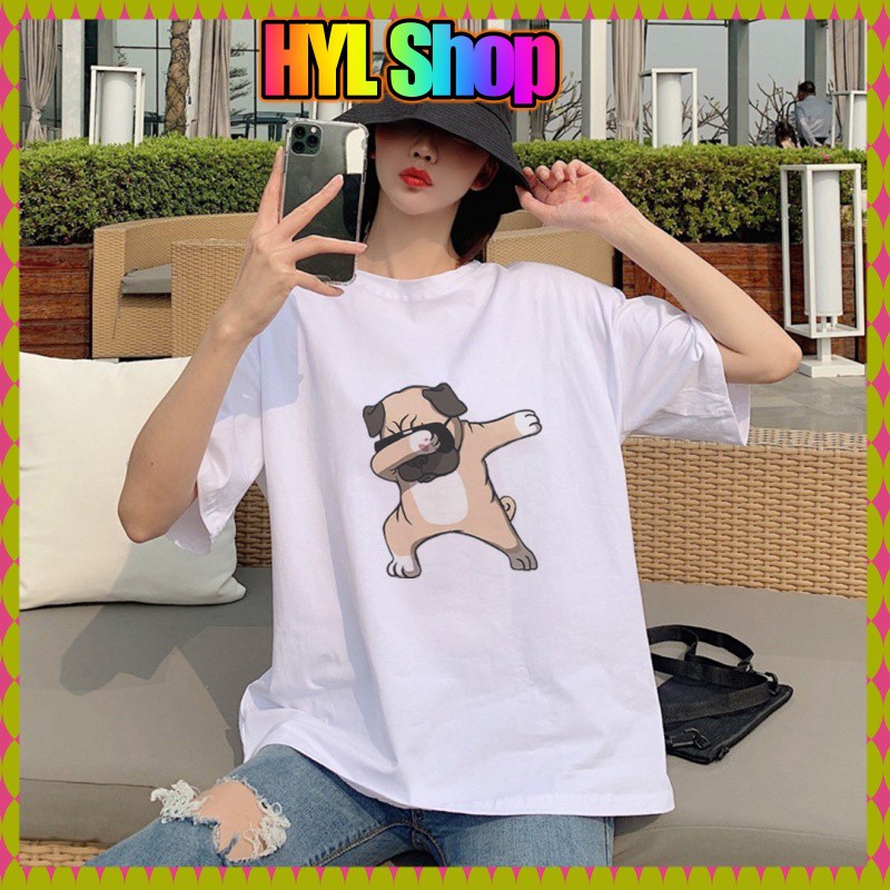 Áo Thun Tay Lỡ In Hình Chó Pug Chất Liệu Cotton Thấm Hút Co Giãn Tốt-HYL Shop Áo Unisex HCM