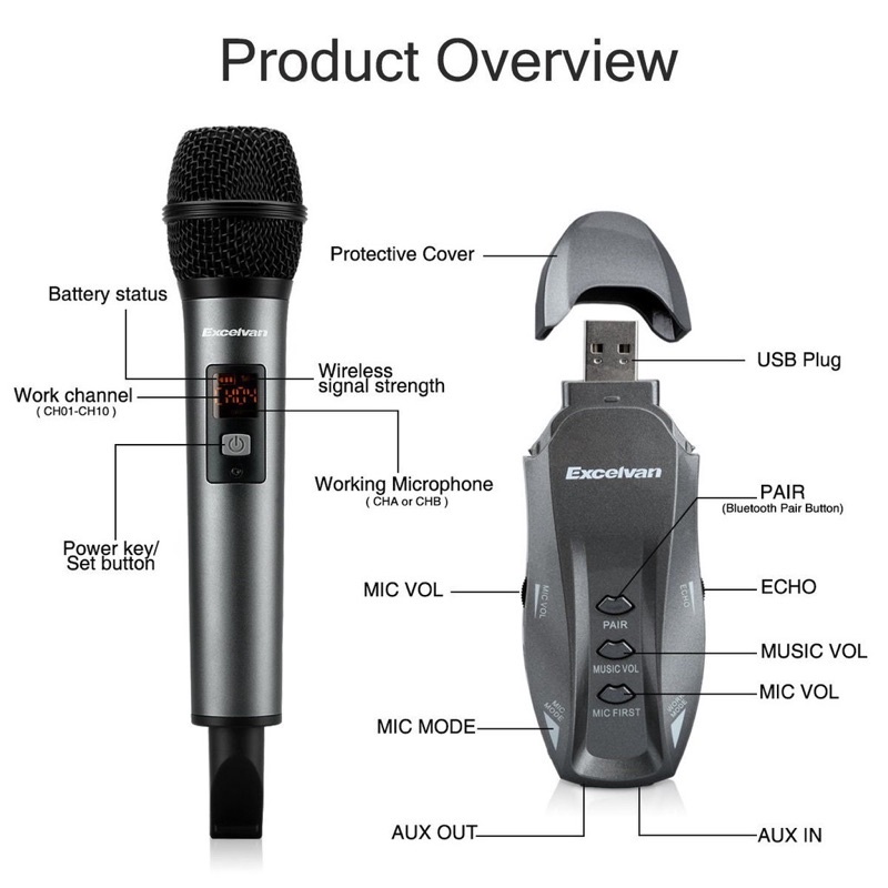 Micro Karaoke Không Dây Excelvan K18-V