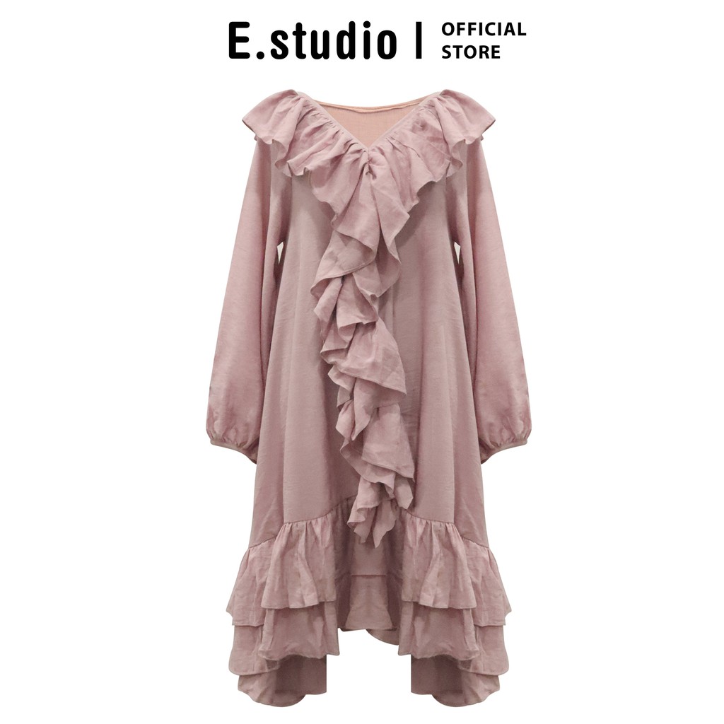 [𝗖𝗟𝗘𝗔𝗥𝗔𝗡𝗖𝗘 80] Đầm nhung gân Sweet Darlin E.studio cổ viền bèo điệu đà, cổ điển