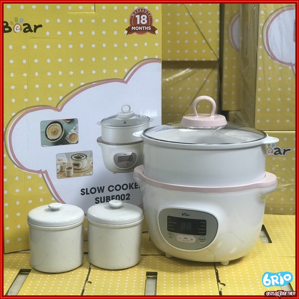 [Bản Full ] Nồi nấu cháo Bear 1,6L kèm lồng hấp cho bé - Gồm 3 thố sứ