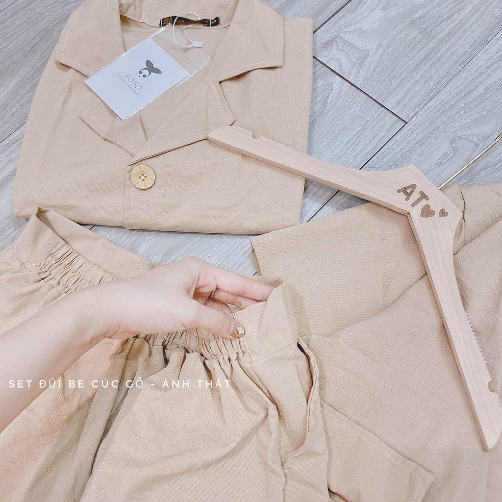 Sét bộ đũi tay ngắn kiểu vest siêu xinh mặc lên form cực sang chảnh chất đũi mềm mịn mặc mát freesize dưới 55kg -S75