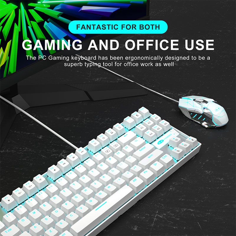 Bộ Bàn Phím Cơ Chơi Game MK-star 87 Phím 3200 DPI Có Đèn LED Nền