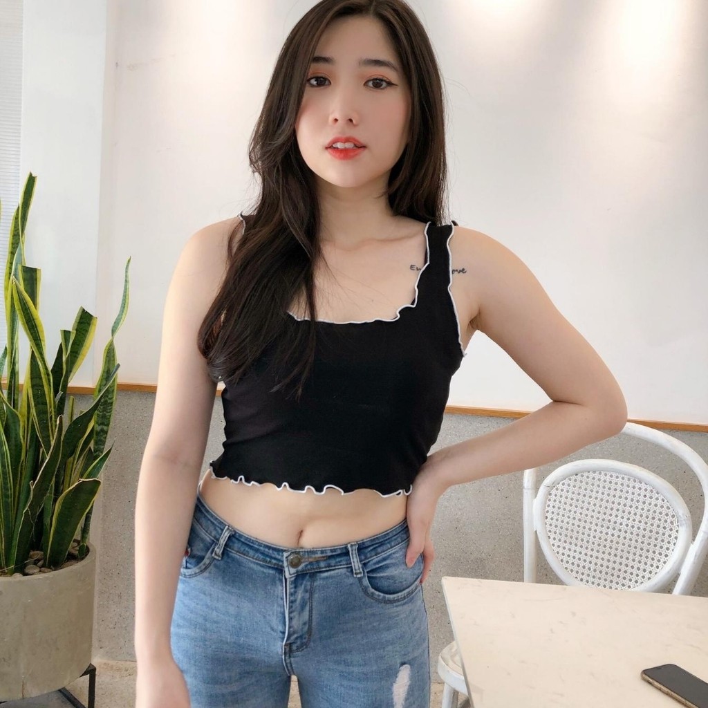 Áo Croptop Áo Kiểu Hai Dây Cuốn Biên Chất Thun Borip Hàng Chuẩn Đẹp Ảnh Thật 100%