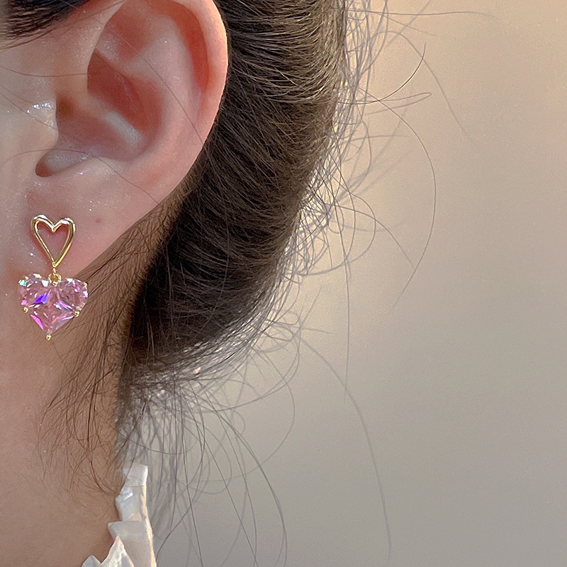 Khuyên Tai Đính Đá Zircon Màu Hồng 2022 Thiết Kế Sang Trọng Chất Lượng Cao Dễ Phối Đồ