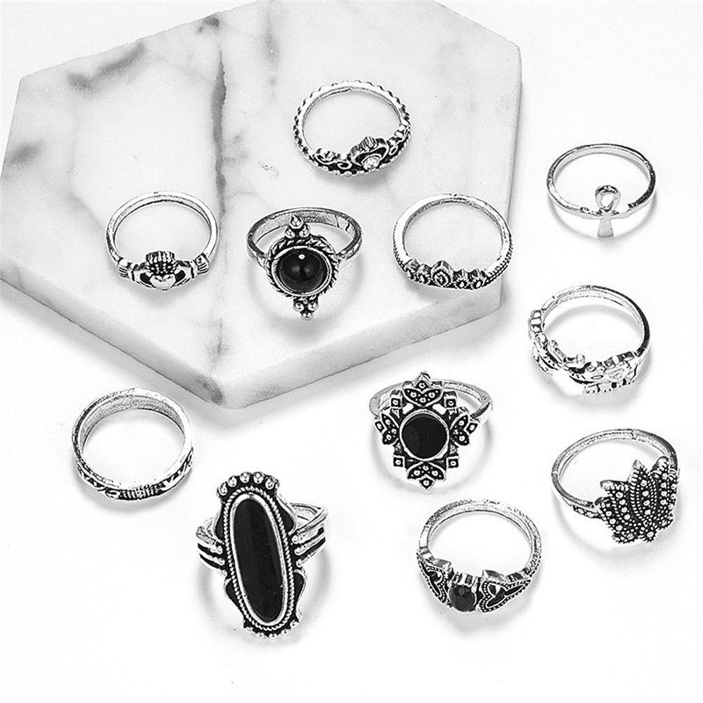 ROSE Set 11 Nhẫn Đeo Đốt Ngón Tay Nhiều Kiểu Phong Cách Gothic