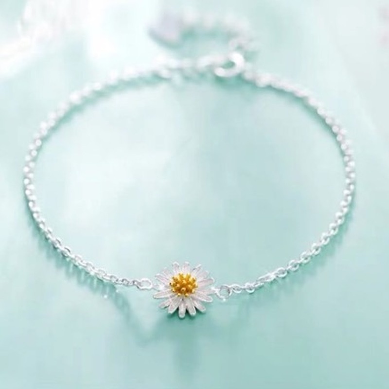 Vòng đeo tay/lắc chân mạ bạc 925 thiết kế đơn giản quyến rũ họa tiết bông hoa cho nữ