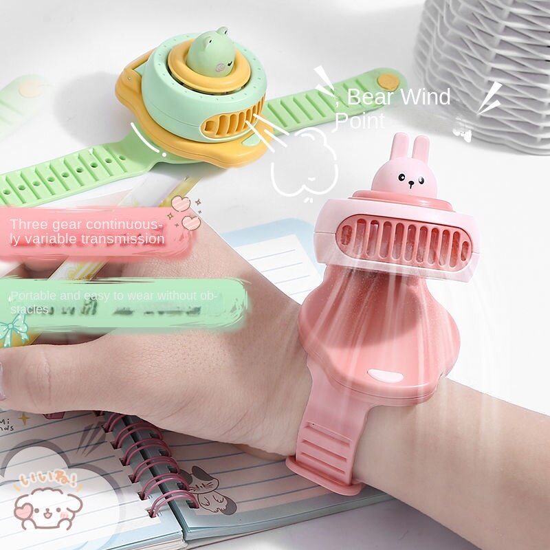 Quạt Đồng Hồ Đeo Tay Mini Hoạt Hình Sạc USB Không Gây Tiếng Ồn Cho Học Sinh