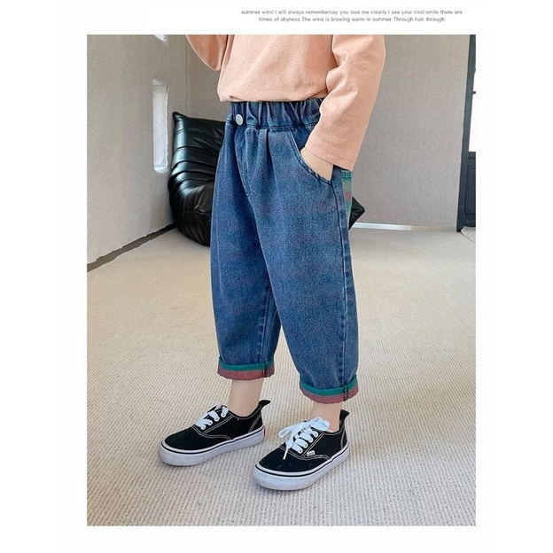 Quần Jeans dài màu sắc tương phản phong cách Hàn Quốc cho bé