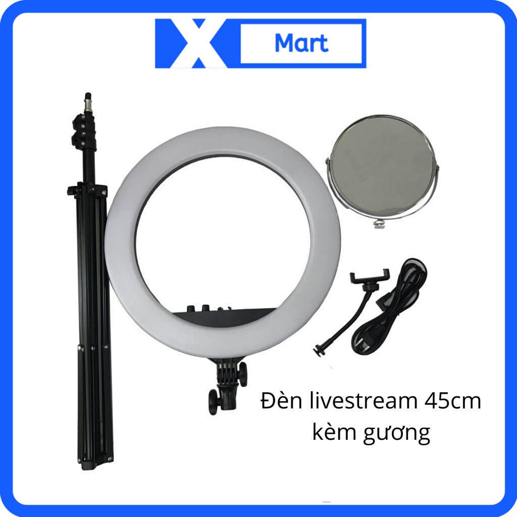 Đèn LED Livestream 45cm (60W) RL-18II kèm gương + chân đèn 2m1 + kẹp điện thoại mẫu mới