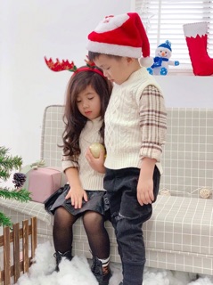 Áo len vặn thừng tay phối sơ mi
