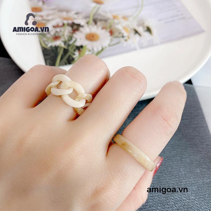 ✨✨Set 3/4/5 Nhẫn Nhựa Resin Họa Tiết Trái Tim Nhiều Màu Thời Trang Cho Nữ