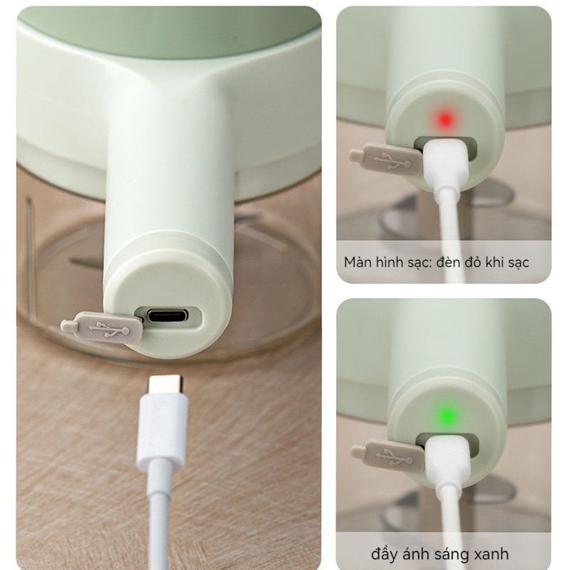Máy Xay, Thái, Cắt Lát Hành Tỏi Ớt Cầm Tay Tiện Lợi, Sạc Pin 1500mAh, Công Suất 40W, Máy Xay Thịt Mini Đa Năng