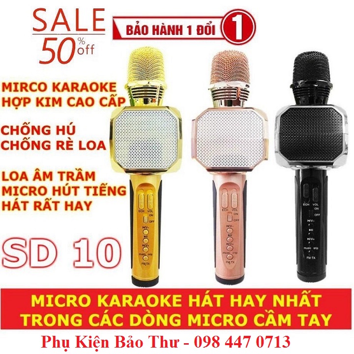 Micro hát karaoke bluetooth cực hay SD10 - Hàng Bảo Hành 12 Tháng
