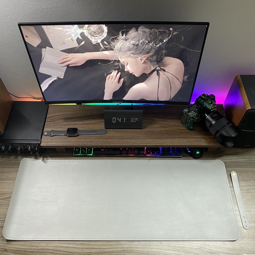 [2 MẶT_800x300] Lót Chuột Da Cỡ Lớn - Mousepad 2 Màu Blu &amp; Silver