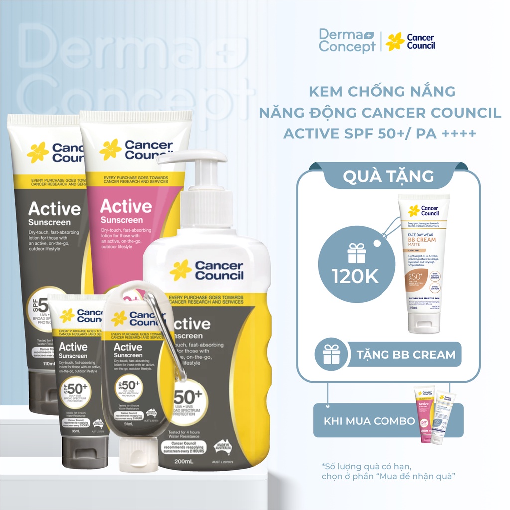 Kem chống nắng Năng động Cancer Council Active SPF 50+/ PA ++++