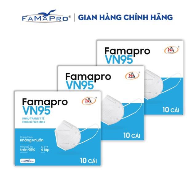 Khẩu Trang Y Tế 4 Lớp FAMAPRO VN95 [Hộp 10 Cái - Hàng Xuất Quốc Tế] Khẩu trang y tế trắng kháng khuẩn cao cấp