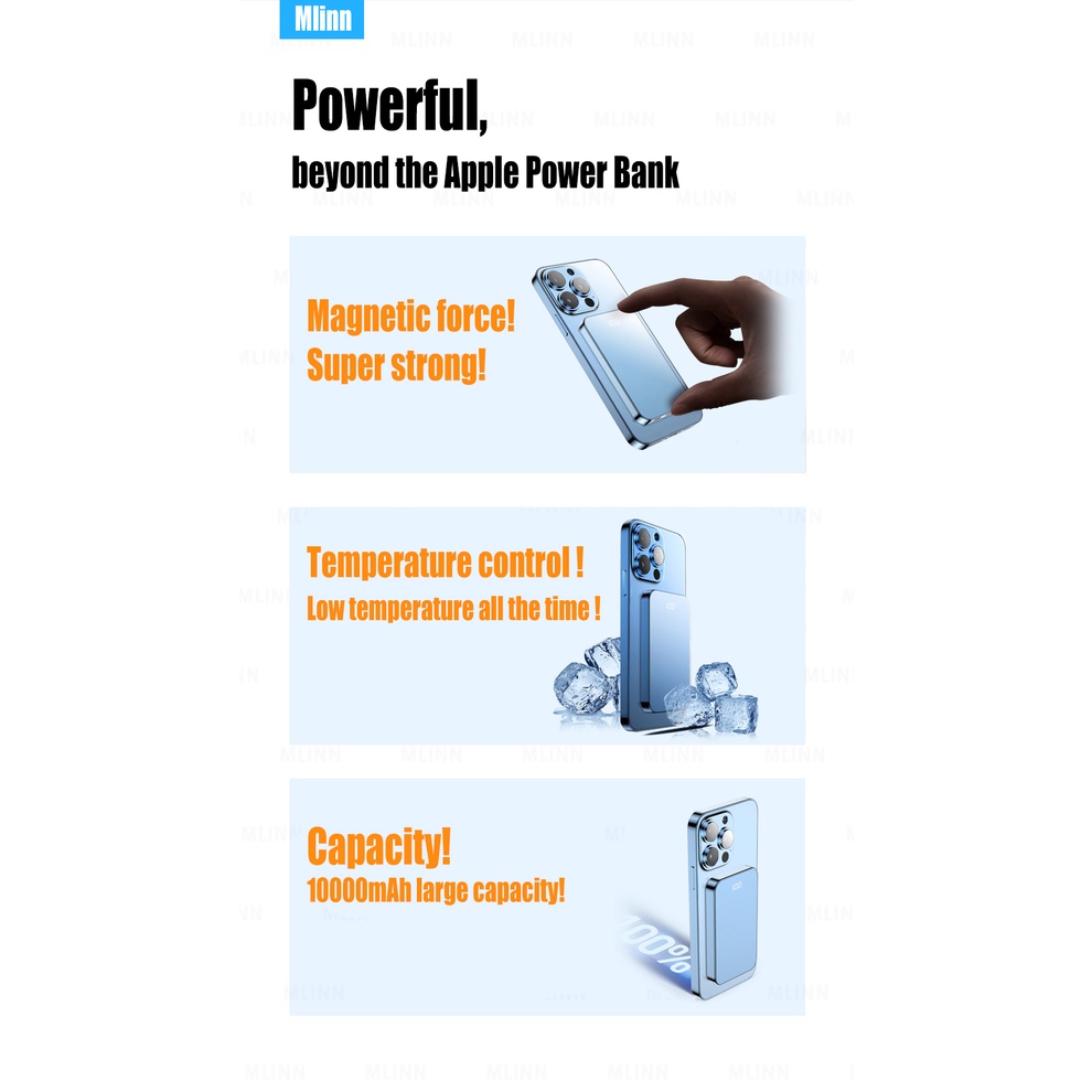 Pin Sạc Dự Phòng Không Dây 10000mAh 12 13 20W Khung Kim Loại Từ Tính Tiện Dụng