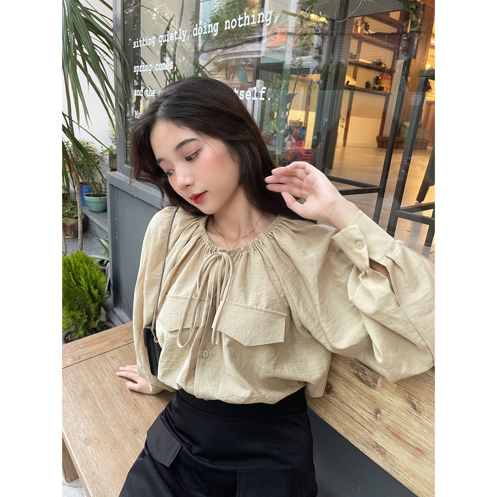 Áo Cổ Dây Tay Phồng Dài - Be [A005 - Senbe Clothing] | BigBuy360 - bigbuy360.vn