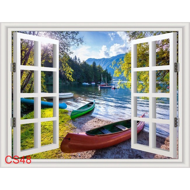 TRANH DÁN TƯỜNG 3D CỬA SỔ PHONG CẢNH THIÊN NHIÊN ĐẸP - TRANH CỬA SỔ NHÌN RA PHONG CẢNH DÁN TƯỜNG