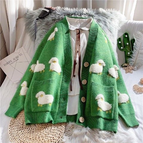 Áo khoác cardigan dáng rộng thêu họa tiết xinh xắn phong cách Hàn Quốc dành cho nữ