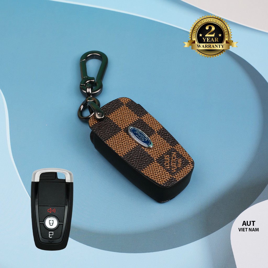 Bao da chìa khóa Ford 3 nút (Ford Ecosport, Everest, Ranger, Explorer) nút da Canvas LV xẻ túi